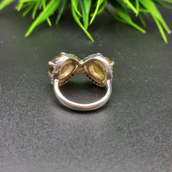 925 Sterling Silver | Estate Checkerboard Cut Silver Ring | Round Smoky & Citrine Ring | Infinity Ring | Wedding Ring | Dainty Ring |