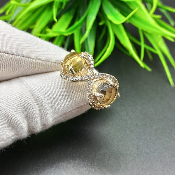 925 Sterling Silver | Estate Checkerboard Cut Silver Ring | Round Smoky & Citrine Ring | Infinity Ring | Wedding Ring | Dainty Ring |