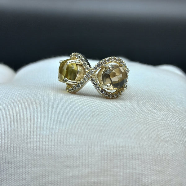 925 Sterling Silver | Estate Checkerboard Cut Silver Ring | Round Smoky & Citrine Ring | Infinity Ring | Wedding Ring | Dainty Ring |