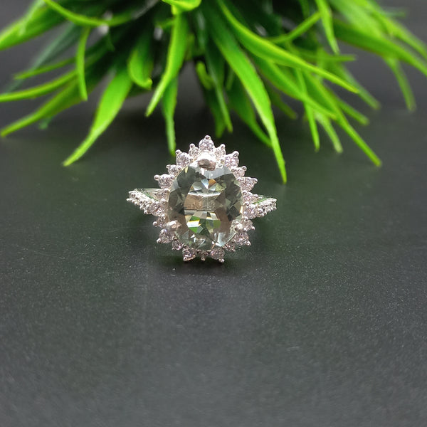 925 Sterling Silver Ring | Natural Green Amethyst Solitaire Ring | Oval Cut Gemstone Silver Ring | Dainty Jewelry | Amethyst Jewelry |