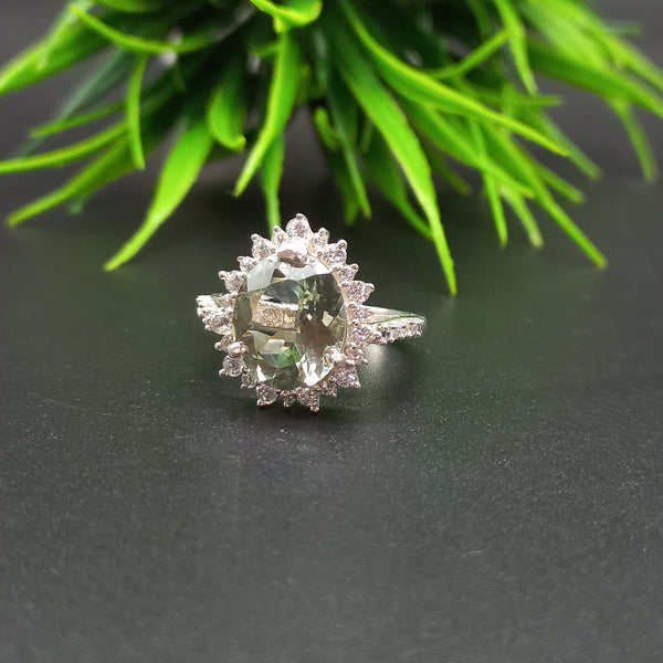 925 Sterling Silver Ring | Natural Green Amethyst Solitaire Ring | Oval Cut Gemstone Silver Ring | Dainty Jewelry | Amethyst Jewelry |