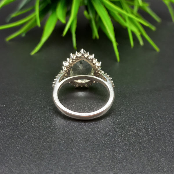 925 Sterling Silver Ring | Natural Green Amethyst Solitaire Ring | Oval Cut Gemstone Silver Ring | Dainty Jewelry | Amethyst Jewelry |