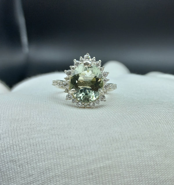 925 Sterling Silver Ring | Natural Green Amethyst Solitaire Ring | Oval Cut Gemstone Silver Ring | Dainty Jewelry | Amethyst Jewelry |