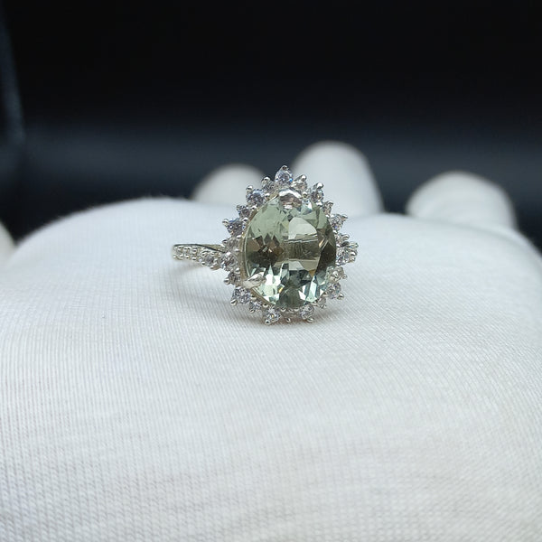 925 Sterling Silver Ring | Natural Green Amethyst Solitaire Ring | Oval Cut Gemstone Silver Ring | Dainty Jewelry | Amethyst Jewelry |