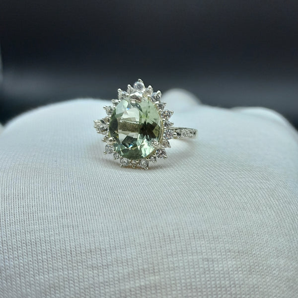 925 Sterling Silver Ring | Natural Green Amethyst Solitaire Ring | Oval Cut Gemstone Silver Ring | Dainty Jewelry | Amethyst Jewelry |