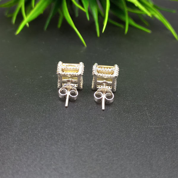 925 Sterling Silver | Natural Citrine Stud Earring | Square Cut Gemstone Silver Earring | Citrine Jewelry | November Birthstone Jewelry |