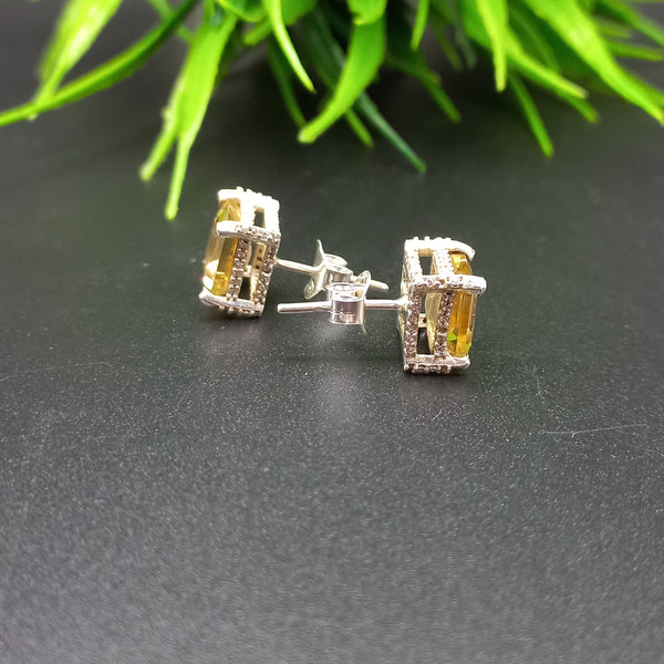925 Sterling Silver | Natural Citrine Stud Earring | Square Cut Gemstone Silver Earring | Citrine Jewelry | November Birthstone Jewelry |