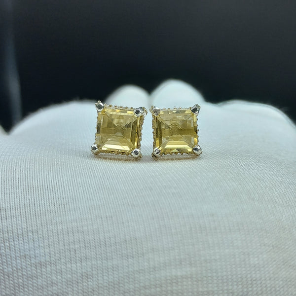 925 Sterling Silver | Natural Citrine Stud Earring | Square Cut Gemstone Silver Earring | Citrine Jewelry | November Birthstone Jewelry |