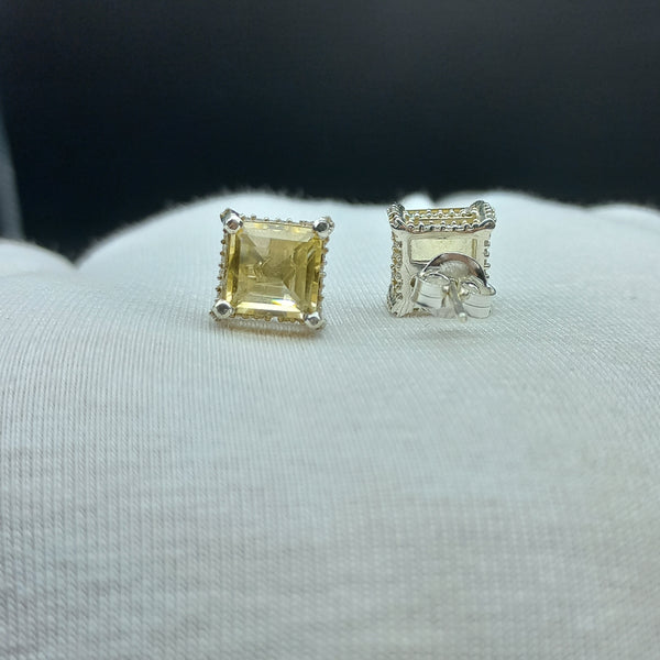 925 Sterling Silver | Natural Citrine Stud Earring | Square Cut Gemstone Silver Earring | Citrine Jewelry | November Birthstone Jewelry |