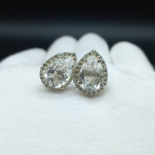 925 Sterling Silver | Natural Green Amethyst Stud Earring | Pear Cut Gemstone Silver Earring | Green Amethyst Jewelry | Dainty Earring |