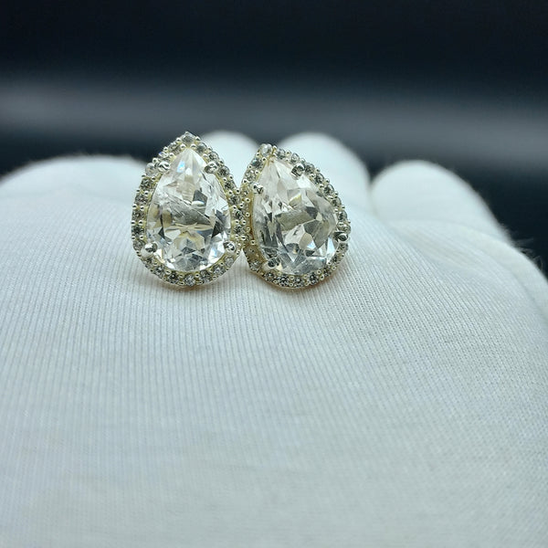 925 Sterling Silver | Natural Green Amethyst Stud Earring | Pear Cut Gemstone Silver Earring | Green Amethyst Jewelry | Dainty Earring |