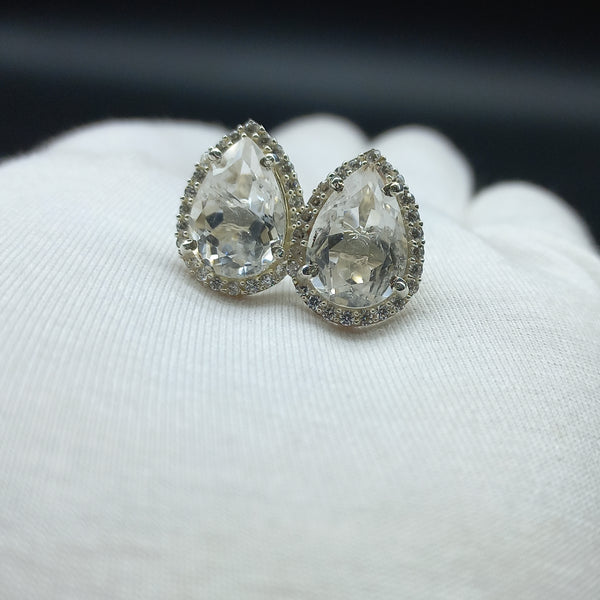 925 Sterling Silver | Natural Green Amethyst Stud Earring | Pear Cut Gemstone Silver Earring | Green Amethyst Jewelry | Dainty Earring |