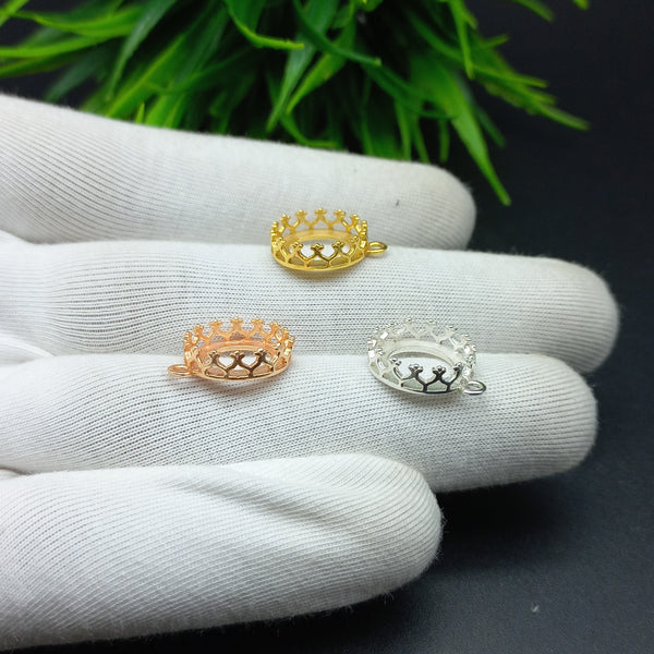 925 Sterling Silver Round Pendant, Bezel Cup Crown Round Pendant, Setting For Making Pendant 5x5 MM To 15x15 MM, DIY Jewelry Supplies