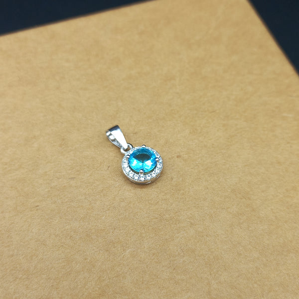 925 Sterling Silver Cubic Zirconia Pendant, 6MM Genuine Sky Blue Cubic Zirconia, High Silver Jewelry Pendant Charm, Gift for Her