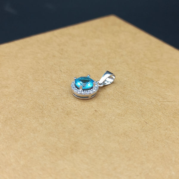 925 Sterling Silver Cubic Zirconia Pendant, 6MM Genuine Sky Blue Cubic Zirconia, High Silver Jewelry Pendant Charm, Gift for Her