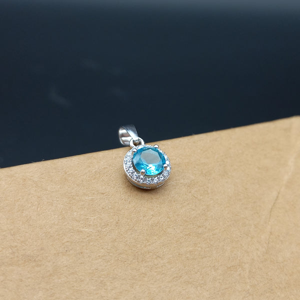 925 Sterling Silver Cubic Zirconia Pendant, 6MM Genuine Sky Blue Cubic Zirconia, High Silver Jewelry Pendant Charm, Gift for Her
