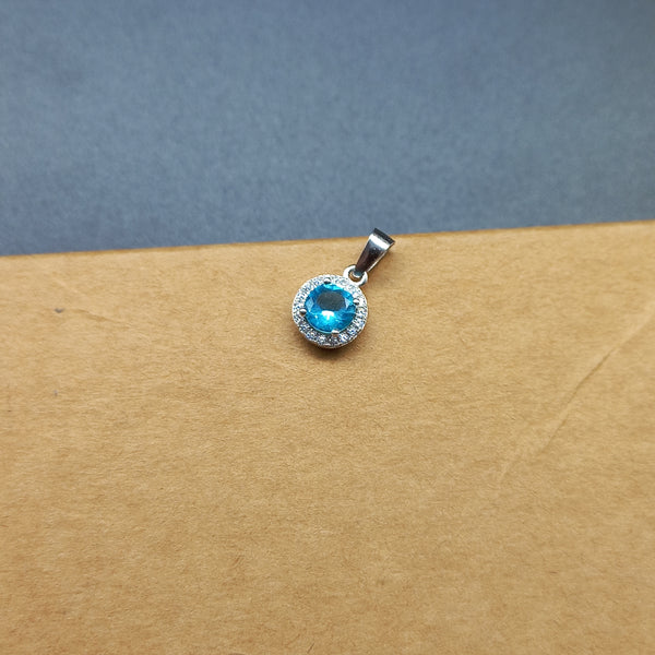 925 Sterling Silver Cubic Zirconia Pendant, 6MM Genuine Sky Blue Cubic Zirconia, High Silver Jewelry Pendant Charm, Gift for Her