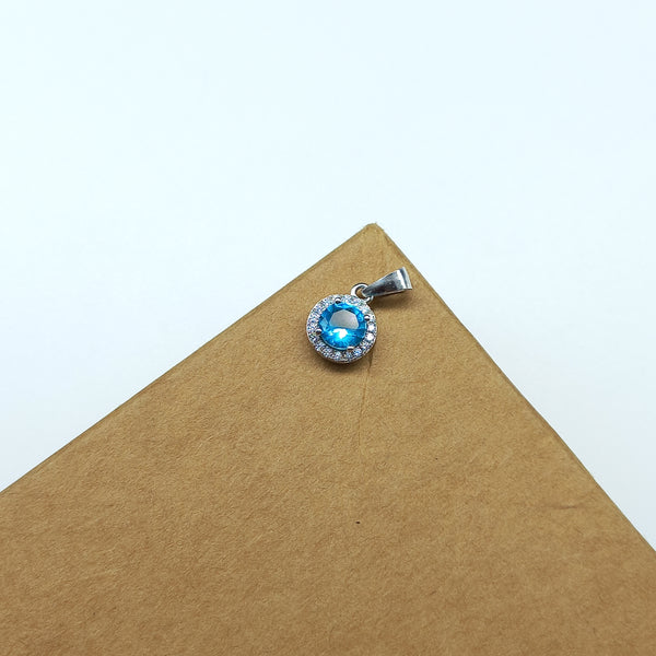 925 Sterling Silver Cubic Zirconia Pendant, 6MM Genuine Sky Blue Cubic Zirconia, High Silver Jewelry Pendant Charm, Gift for Her