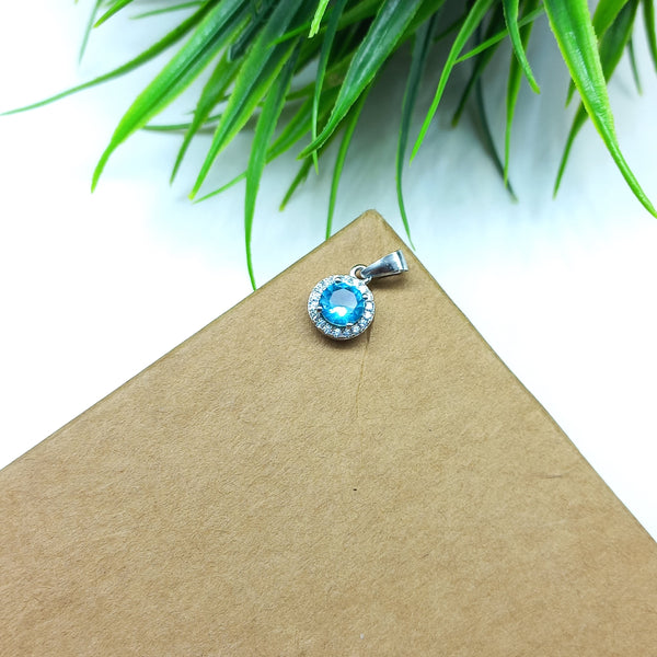 925 Sterling Silver Cubic Zirconia Pendant, 6MM Genuine Sky Blue Cubic Zirconia, High Silver Jewelry Pendant Charm, Gift for Her