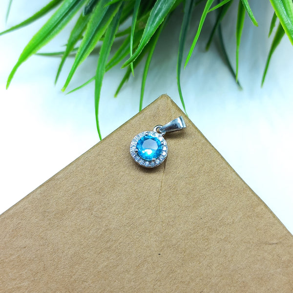 925 Sterling Silver Cubic Zirconia Pendant, 6MM Genuine Sky Blue Cubic Zirconia, High Silver Jewelry Pendant Charm, Gift for Her