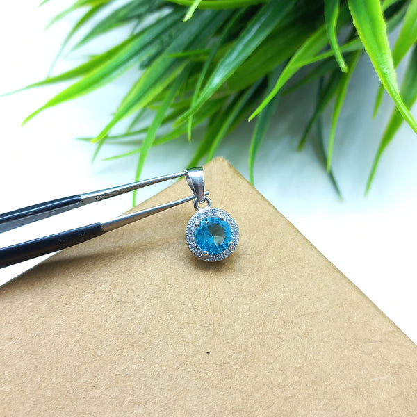 925 Sterling Silver Cubic Zirconia Pendant, 6MM Genuine Sky Blue Cubic Zirconia, High Silver Jewelry Pendant Charm, Gift for Her