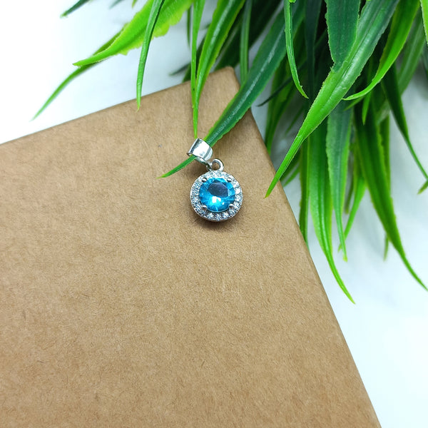 925 Sterling Silver Cubic Zirconia Pendant, 6MM Genuine Sky Blue Cubic Zirconia, High Silver Jewelry Pendant Charm, Gift for Her
