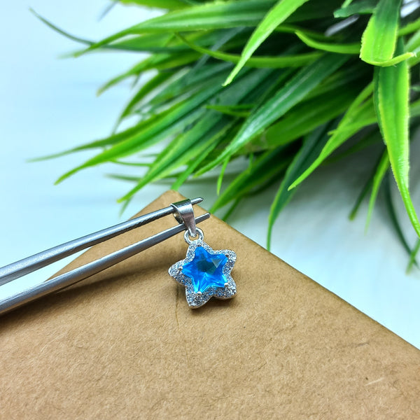 925 Sterling Silver American Diamond Pendant For Her, 7 MM Fantastic Sky Blue Cubic Zirconia Pendant, Anniversary Gift For Wife