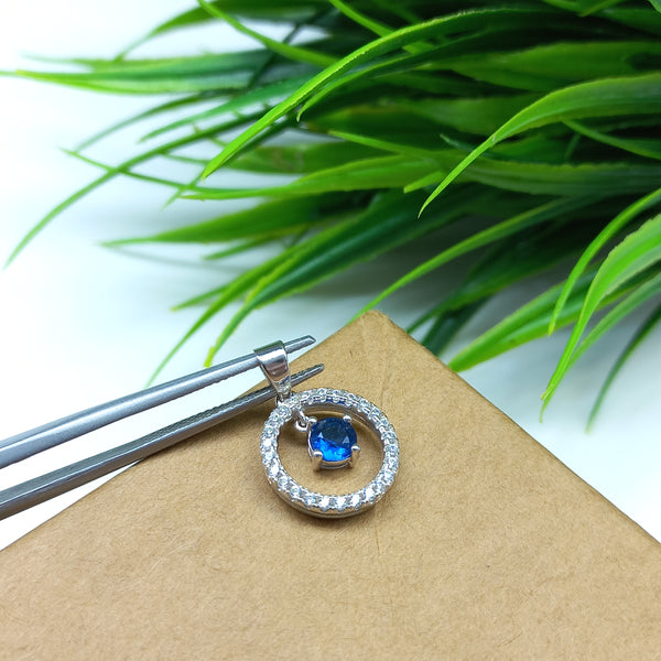 925 Sterling Silver Cubic Zirconia Round Pendant, 4MM Beautiful Blue Cubic Zirconia Round Pendant, Minimalist Dainty Round Pendant