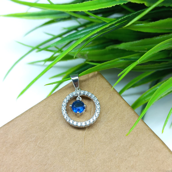 925 Sterling Silver Cubic Zirconia Round Pendant, 4MM Beautiful Blue Cubic Zirconia Round Pendant, Minimalist Dainty Round Pendant
