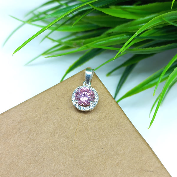925 Sterling Silver Cubic Zirconia Pendant, 6MM Classic Pink Cubic Zirconia Round Pendant, One Of A Kind Jewelry, Gift For Wife