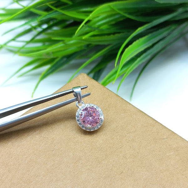 925 Sterling Silver Cubic Zirconia Pendant, 6MM Classic Pink Cubic Zirconia Round Pendant, One Of A Kind Jewelry, Gift For Wife