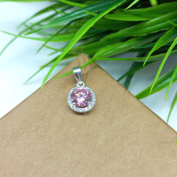 925 Sterling Silver Cubic Zirconia Pendant, 6MM Classic Pink Cubic Zirconia Round Pendant, One Of A Kind Jewelry, Gift For Wife