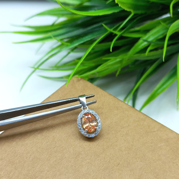 7x5MM Loop Clean Orange Cubic Zirconia Oval Pendant, 925 Sterling Silver Cubic Zirconia Oval Pendant, Sophisticated Jewelry for Her7x5MM Loop Clean Orange Cubic Zirconia Oval Pendant, 925 Sterling Silver Cubic Zirconia Oval Pendant
