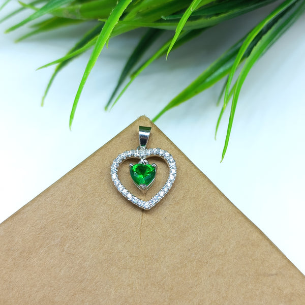 925 Sterling Silver Green Cubic Zirconia Pendant, 5MM Cubic Zirconia Heart Halo Pendant, CZ Pendant For Her, Cubic Zirconia Charm Pendant