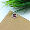 925 Sterling Silver Faceted Cubic Zirconia Pendant, 6MM Red Cubic Zirconia Charms in Silver, American Diamond Round Pendant, Charm Pendant