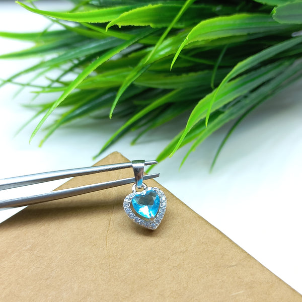 925 Sterling Silver Sky Blue Cubic Zirconia Pendant, 6MM Stunning Cubic Zirconia Heart Halo Pendant For Girls, Elegant Women’s Jewelry