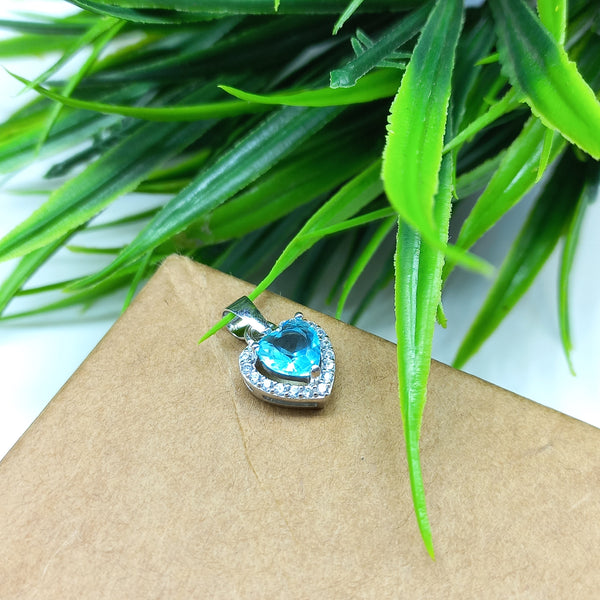 925 Sterling Silver Sky Blue Cubic Zirconia Pendant, 6MM Stunning Cubic Zirconia Heart Halo Pendant For Girls, Elegant Women’s Jewelry