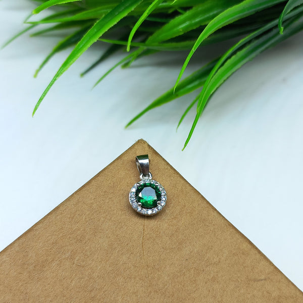 925 Sterling Silver Green Halo Pendant for Women, 5MM Silver Classic Round Pendant with Green & Clear Cubic Zirconia Stones For Girls