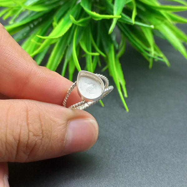 925 Sterling Silver Pear Ring, Double Spiral Wire Design Bezel Cup Close Blank Ring, Setting For Making Ring 6x4 MM To 8x10 MM, DIY Jewelry