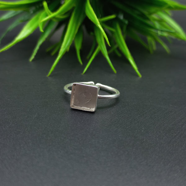 925 Sterling Silver Collet Ring, Adjustable Plain Bezel Cup Square Close Blank Setting For Making Ring 15 MM To 22 MM, DIY Jewelry Supplies