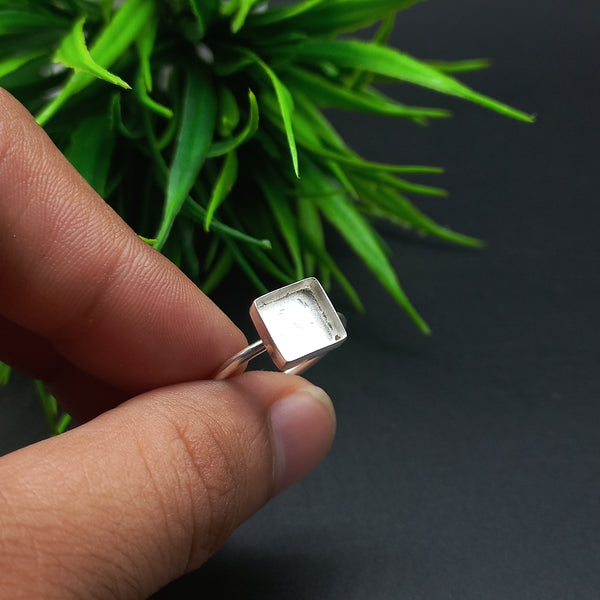 925 Sterling Silver Collet Ring, Adjustable Plain Bezel Cup Square Close Blank Setting For Making Ring 5 MM To 9 MM, DIY Jewelry Supplies