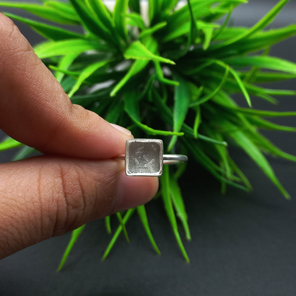 925 Sterling Silver Collet Ring, Adjustable Plain Bezel Cup Square Close Blank Setting For Making Ring 15 MM To 22 MM, DIY Jewelry Supplies