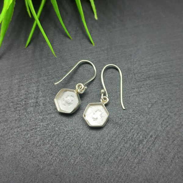 925 Sterling Silver Earring, Plain Bezel Cup Close Blank Hexagon Earring, Setting For Making Earring 5X5 MM To 10X10 MM, DIY Jewelry
