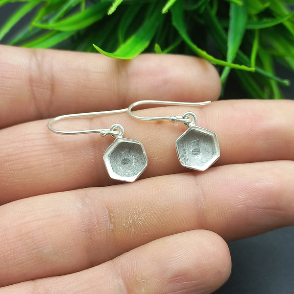 925 Sterling Silver Earring, Plain Bezel Cup Close Blank Hexagon Earring, Setting For Making Earring 5X5 MM To 10X10 MM, DIY Jewelry