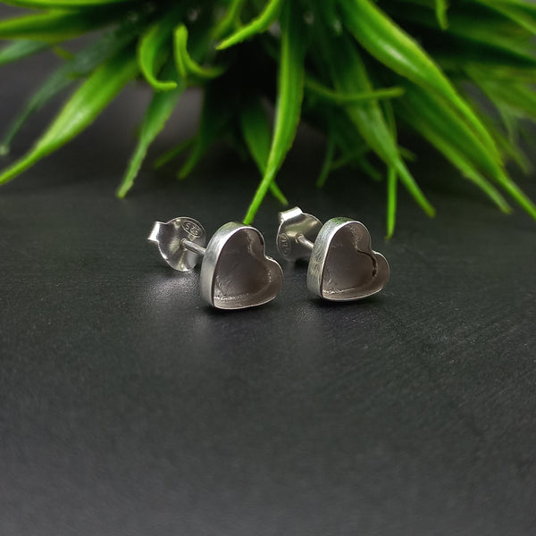 925 Sterling Silver Collet Heart Plain Bezel Cup Close Blank Stud Earring, Setting For Making Earring 3 MM To 40 MM, DIY Jewelry Supplies