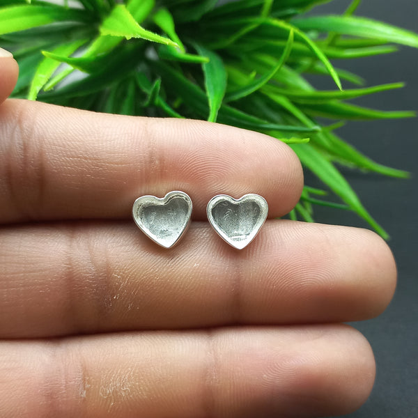 925 Sterling Silver Collet Heart Plain Bezel Cup Close Blank Stud Earring, Setting For Making Earring 3 MM To 40 MM, DIY Jewelry Supplies