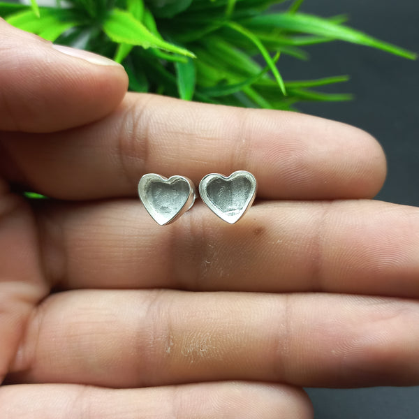 925 Sterling Silver Collet Heart Plain Bezel Cup Close Blank Stud Earring, Setting For Making Earring 3 MM To 40 MM, DIY Jewelry Supplies