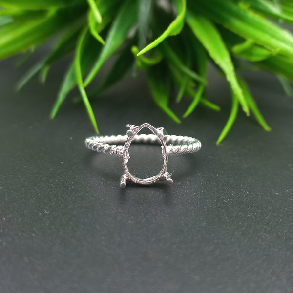 925 Sterling Silver Pear Spiral wire Ring, Plain Prong Cup Open Blank Ring, Setting For Making Ring 6x4 MM To 14x21 MM, DIY Jewelry Supplies