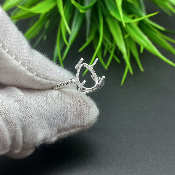 925 Sterling Silver Pear Spiral wire Ring, Plain Prong Cup Open Blank Ring, Setting For Making Ring 6x4 MM To 14x21 MM, DIY Jewelry Supplies