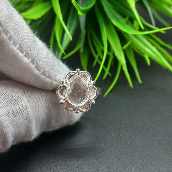 925 Sterling Silver Close Blank Pear Ring, Awesome Design Plain Bezel Cup Ring, Setting For Making Ring 6x4 MM To 14x21 MM, DIY Jewelry